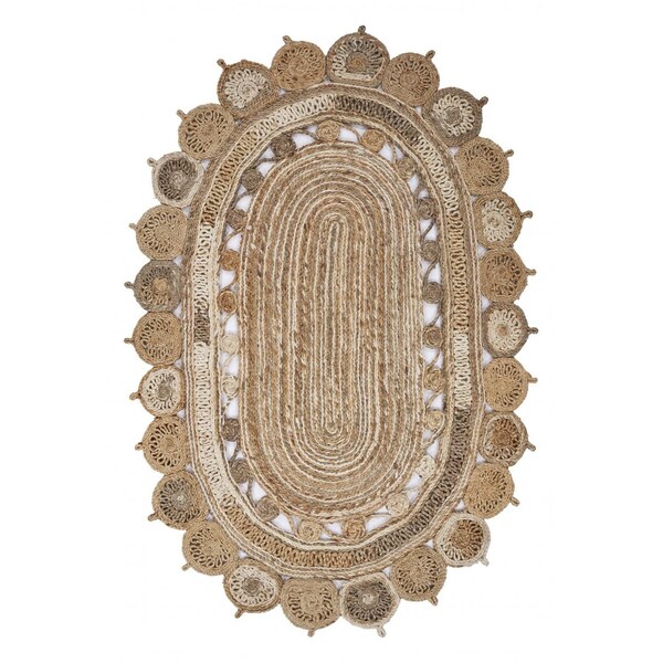 Homeroots 7 ft. Oval Shaped Natural Toned Area Rug 395178 - main